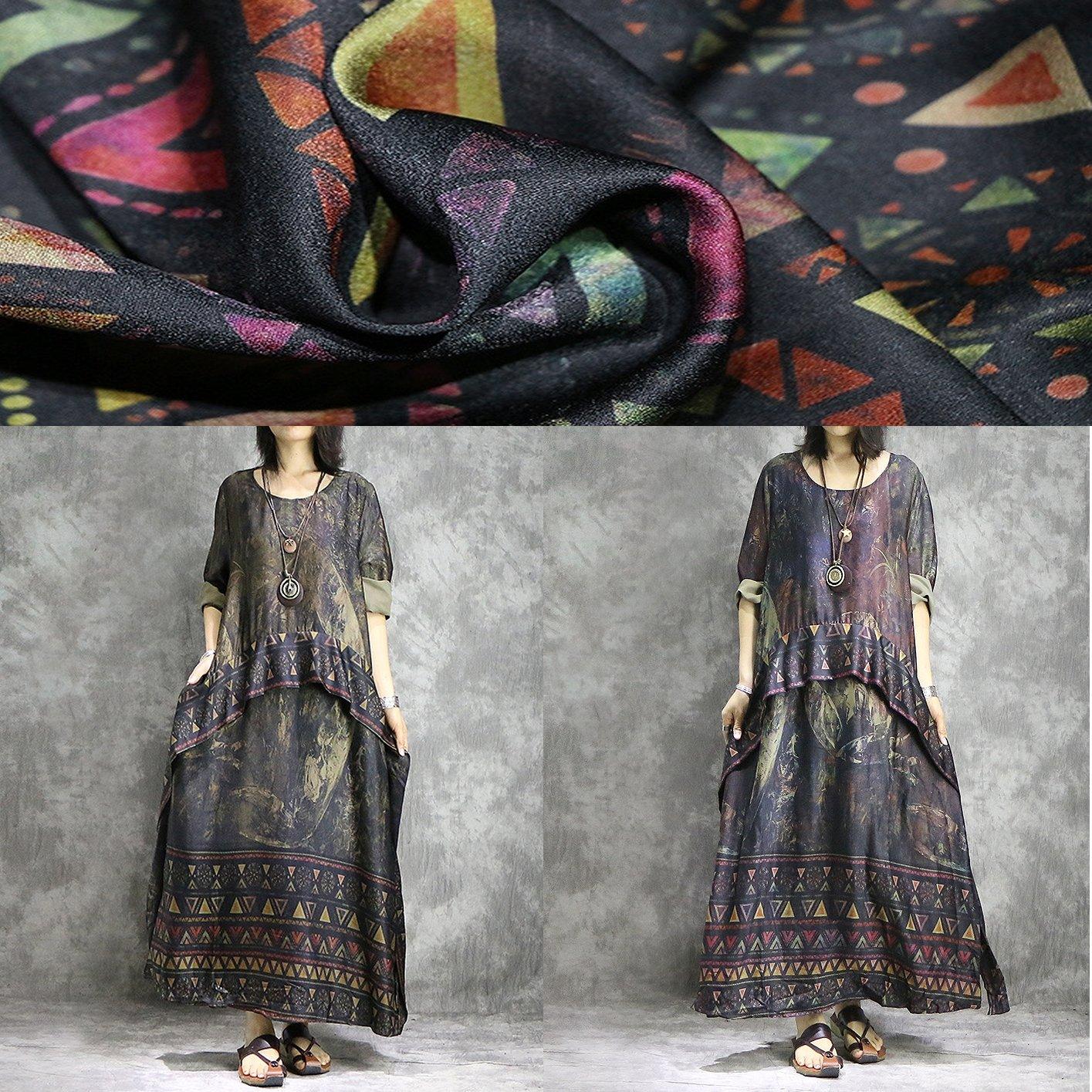 LD | Mooi met wijde pijpen broek zijden kleding vrouwen stijlvolle shirts rode prints tuniek jurk zomer twee stuks