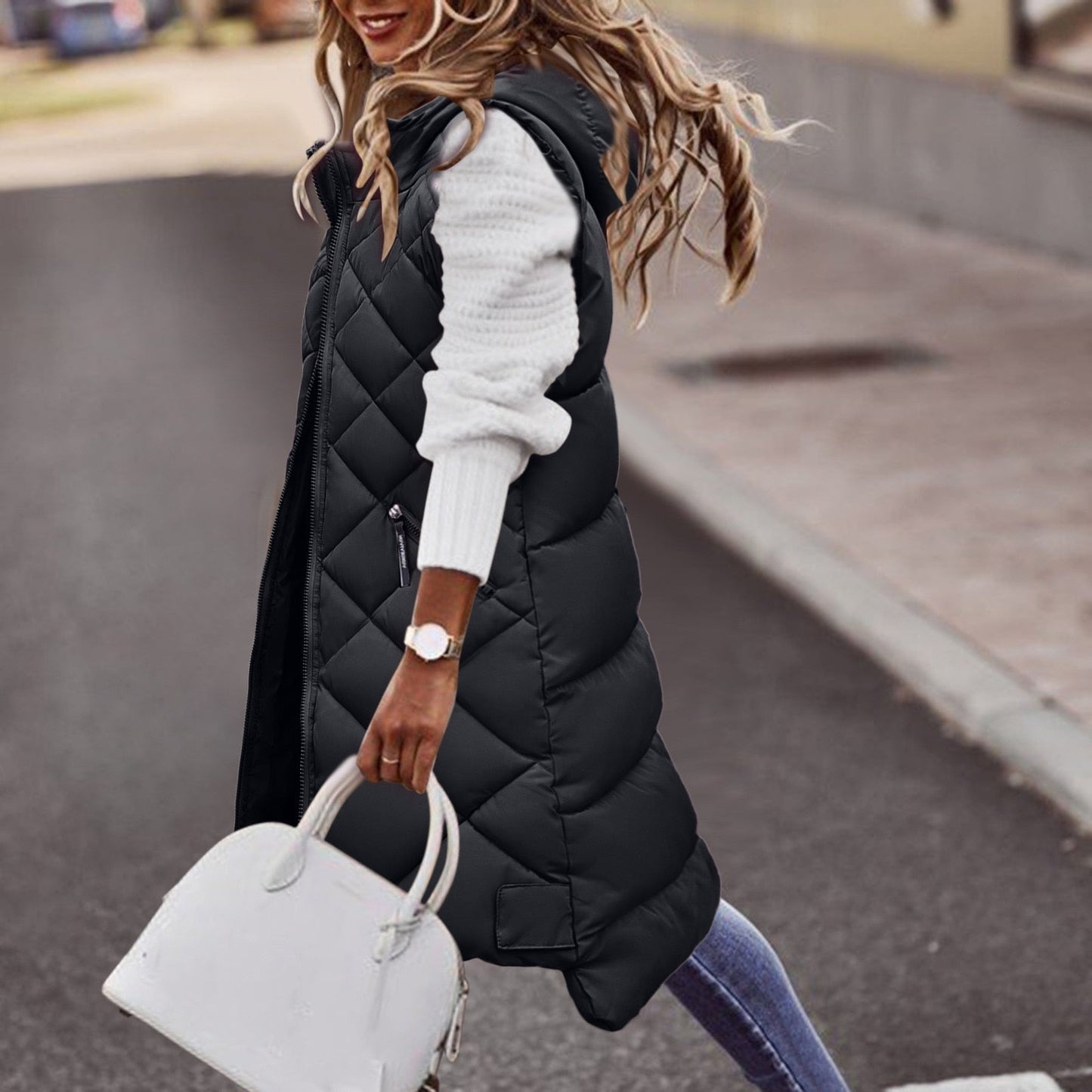 LD | Lang sweatshirt met capuchon in pufferstijl voor dames