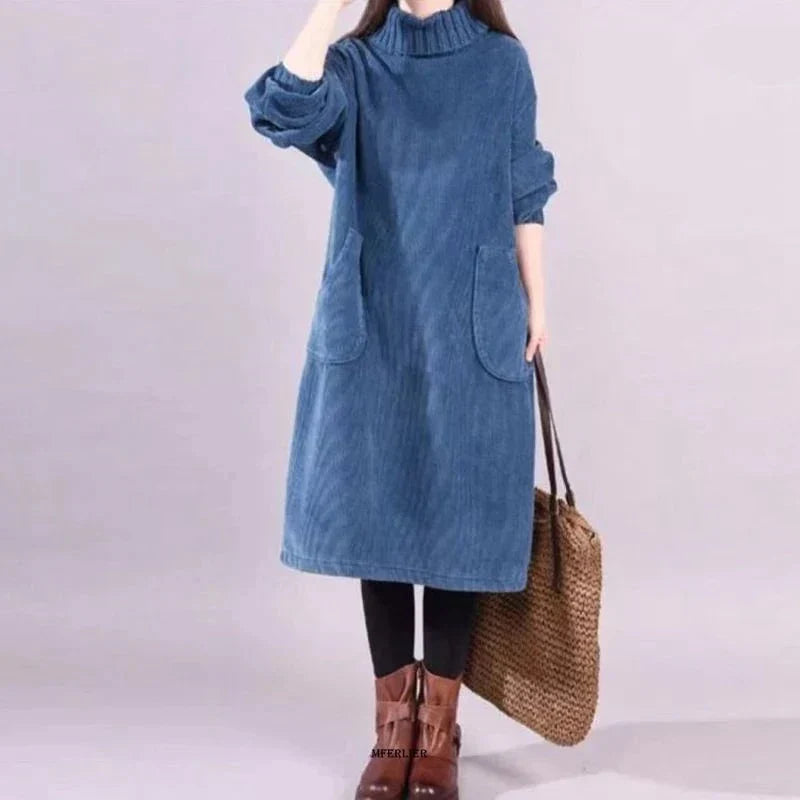 LD | Corduroy midi-jurk met col