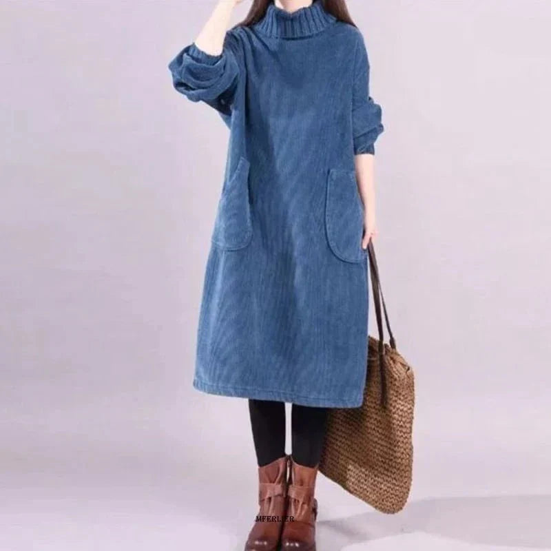 LD | Corduroy midi-jurk met col