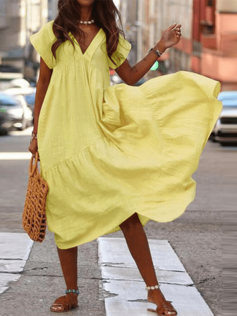 LM | 100% cotton dress with V-neck and loose fit