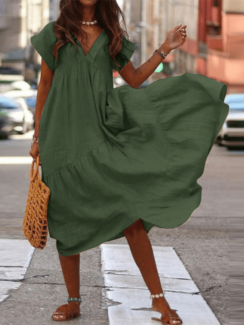 LM | 100% cotton dress with V-neck and loose fit