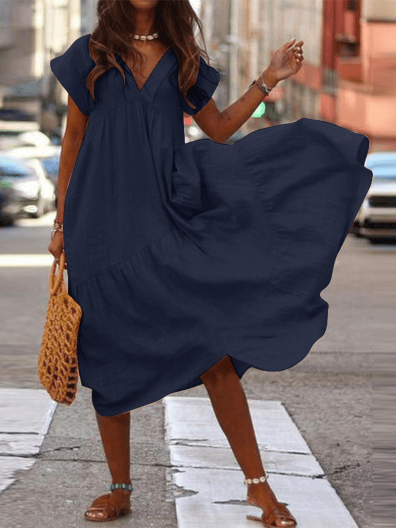 LM | 100% cotton dress with V-neck and loose fit