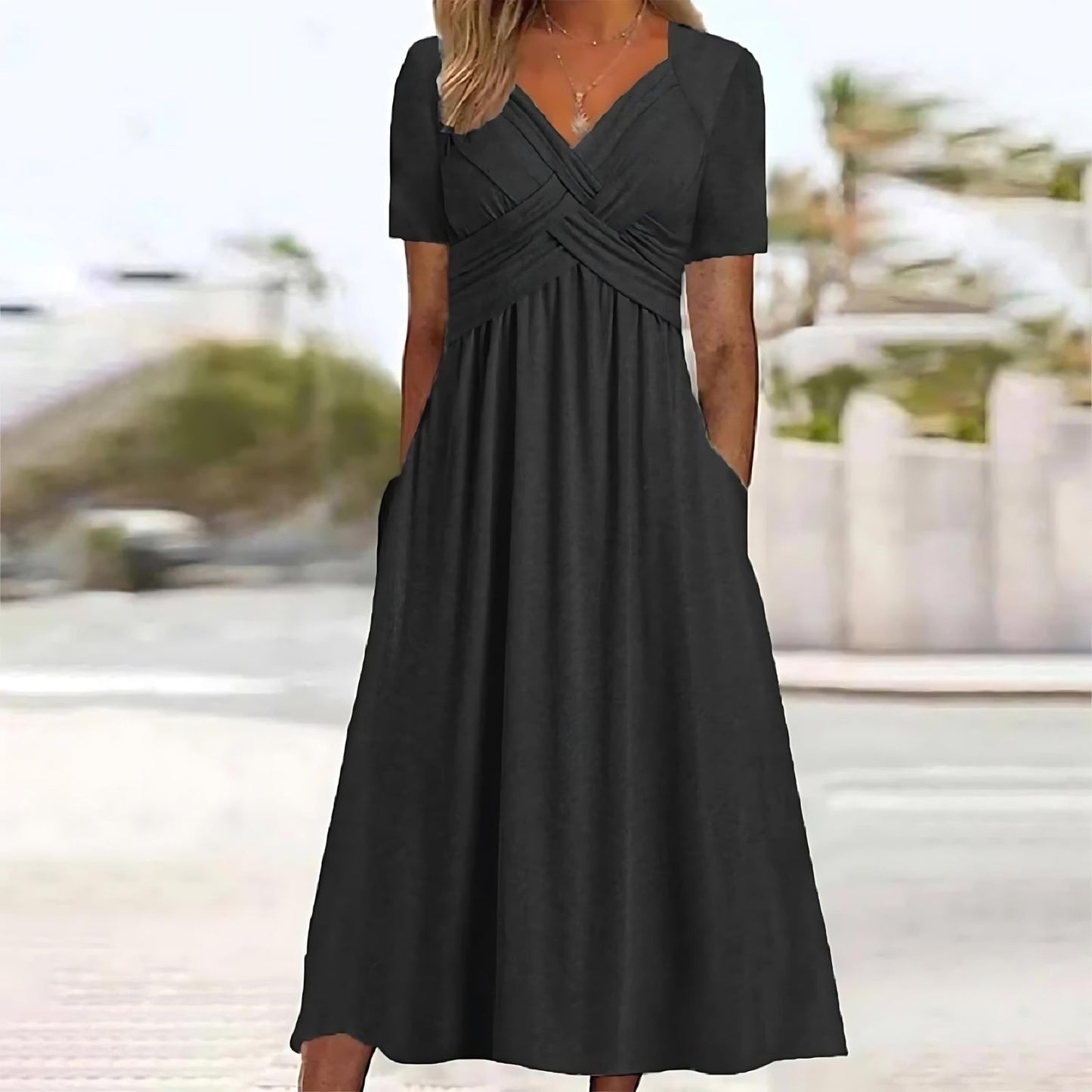 LM | Elegant midi dress with belly cover