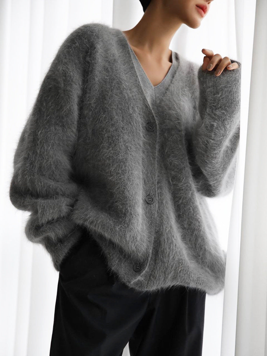TS | Fluffy off-the-shoulder cardigan