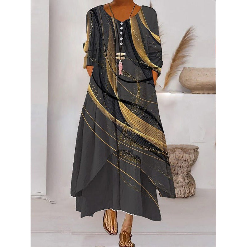 TS | Long sleeve maxi dress - button neckline