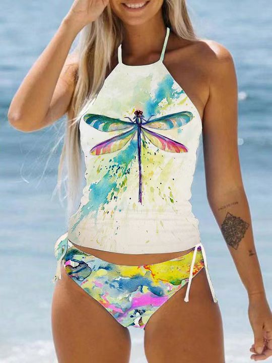 LM | Stylish printed halterneck swimsuit