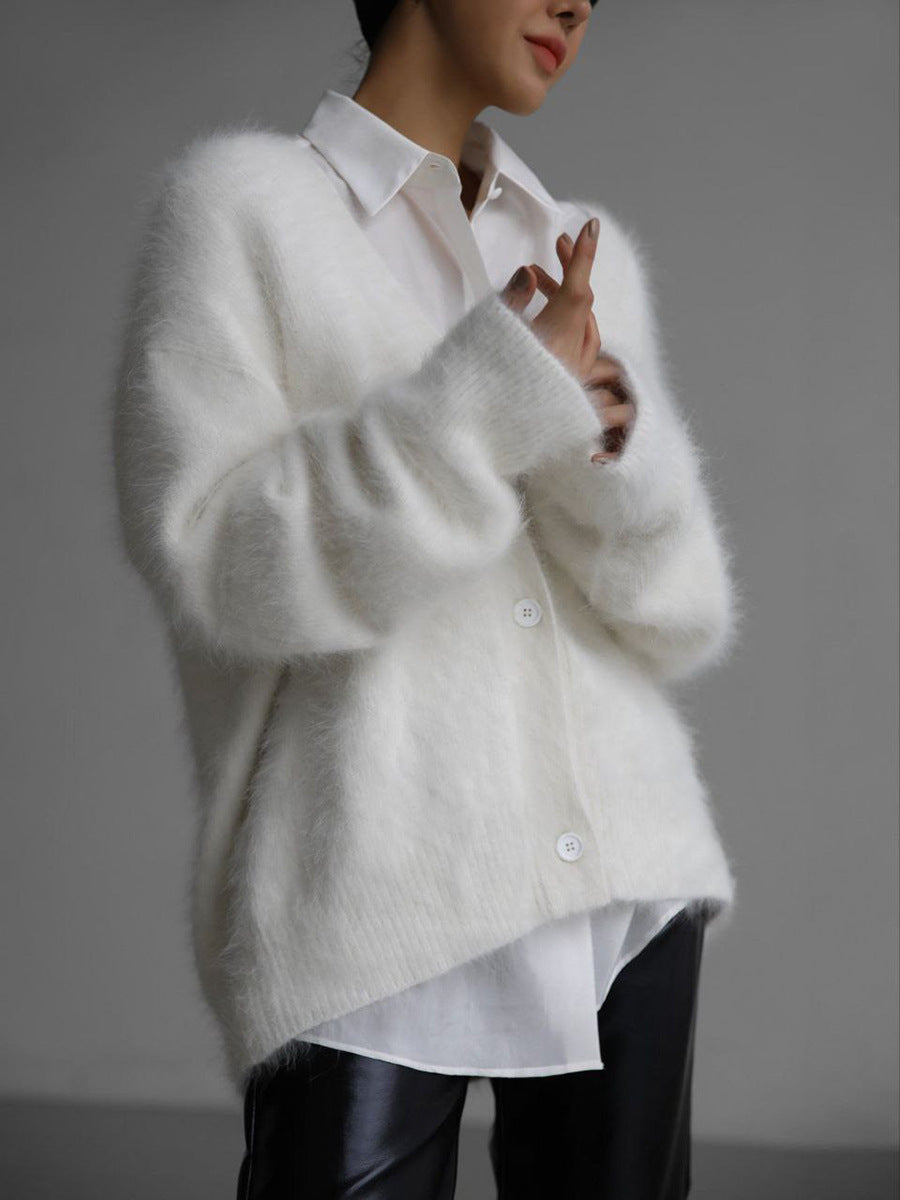 TS | Fluffy off-the-shoulder cardigan