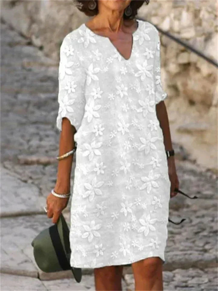 TS | Patricia -Summer dresses with floral pattern in cotton and linen