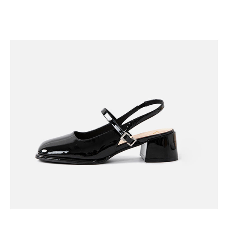 TS | Ladies Faux Leather Buckle Block Heels
