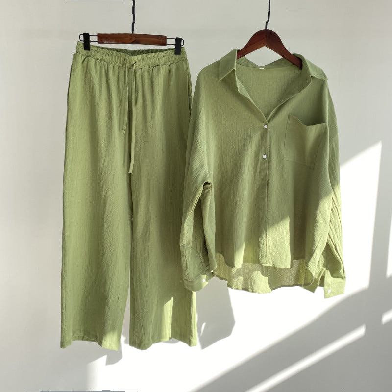 LD | Shirt en broek met hoge taille in katoen en linnen