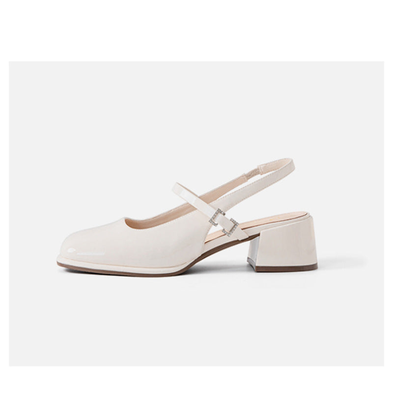 TS | Ladies Faux Leather Buckle Block Heels