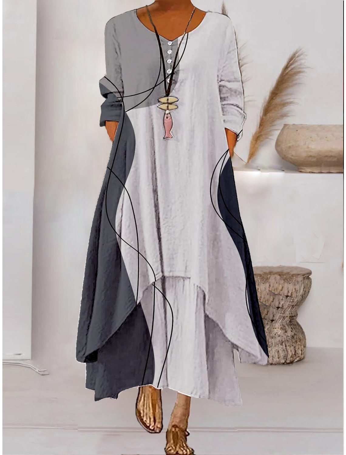 TS | Long sleeve maxi dress - button neckline