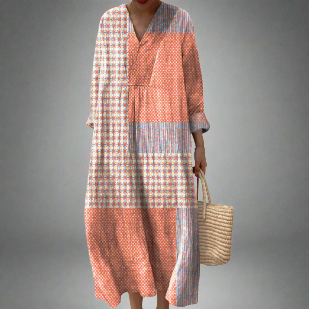 LD | Starburst koraal patchwork midi jurk