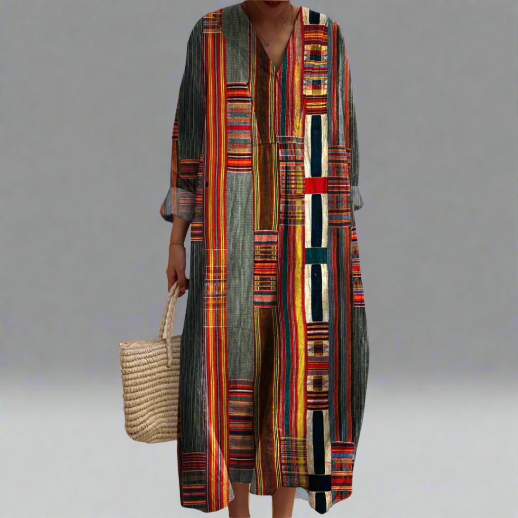 LD | Boho maxi jurk met geometrische strepen