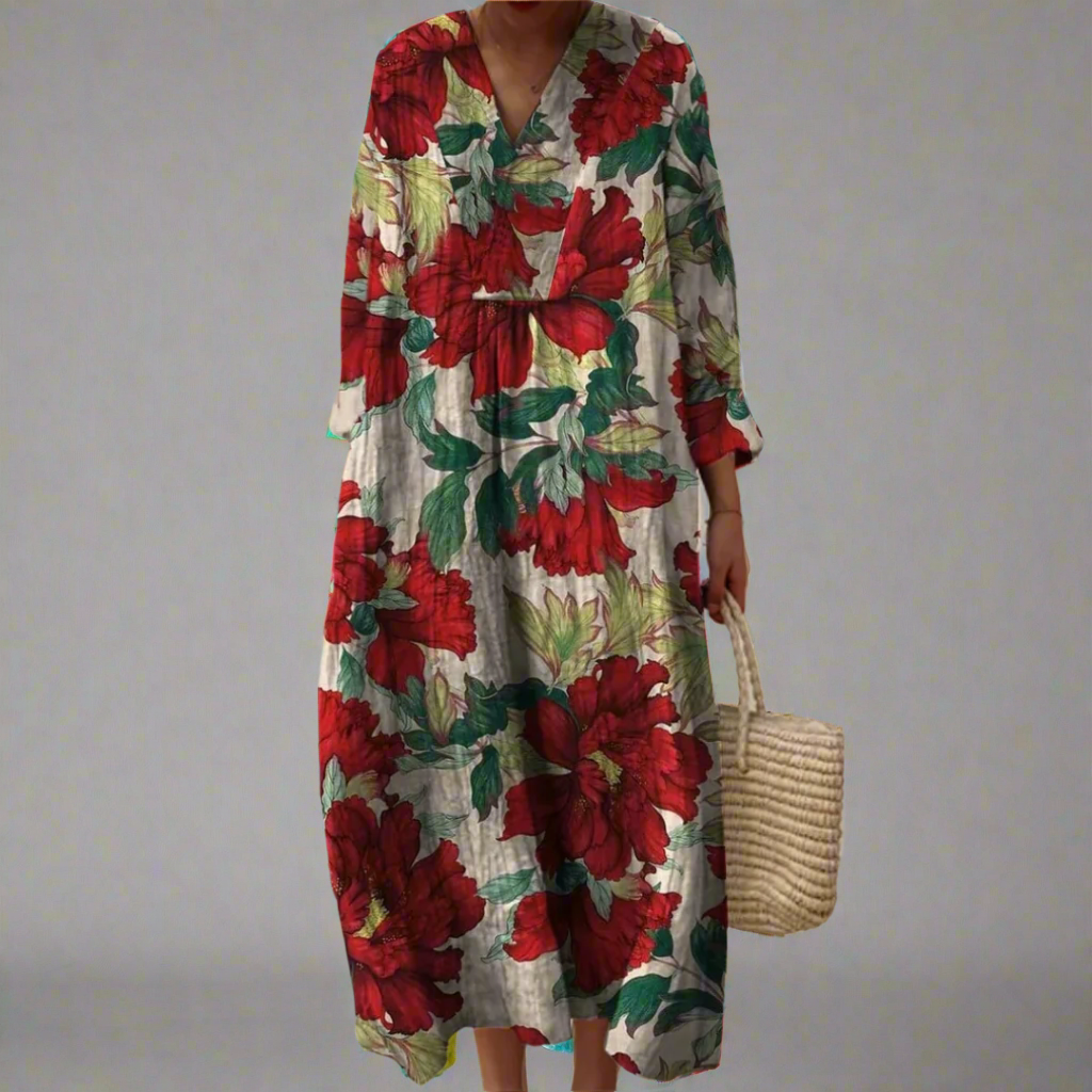 LD | Gewaagde pioenroos print casual maxi jurk