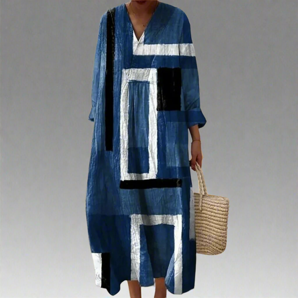 LD | Abstract marineblauwe maxi jurk