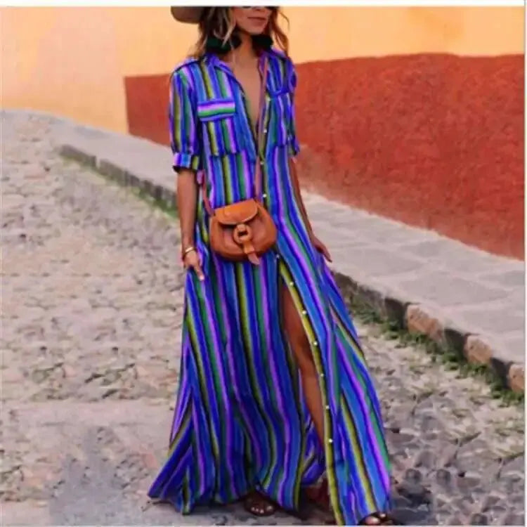 LD Gestreepte casual lange maxi jurk