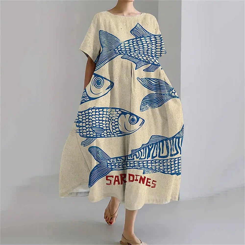 LD | Plus-Size Loose Fit Zomerjurk met Zak & O-Hals Elegante Zomer Maxi Dress