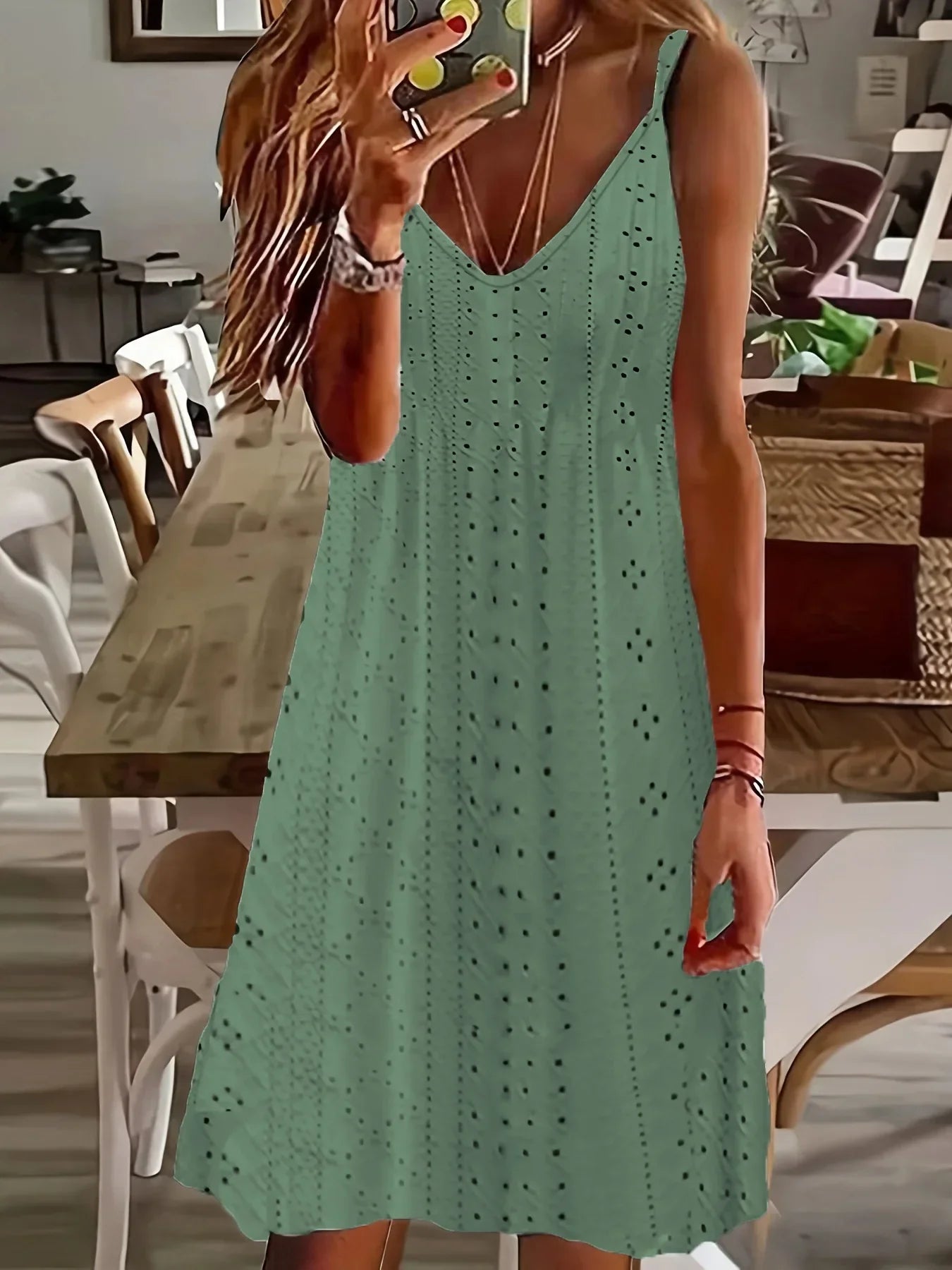 LM | 2024 AliExpress Europe and the United States Plus Size Women Summer New Neckline Jacquard V-Neck Strap Solid Color Dress