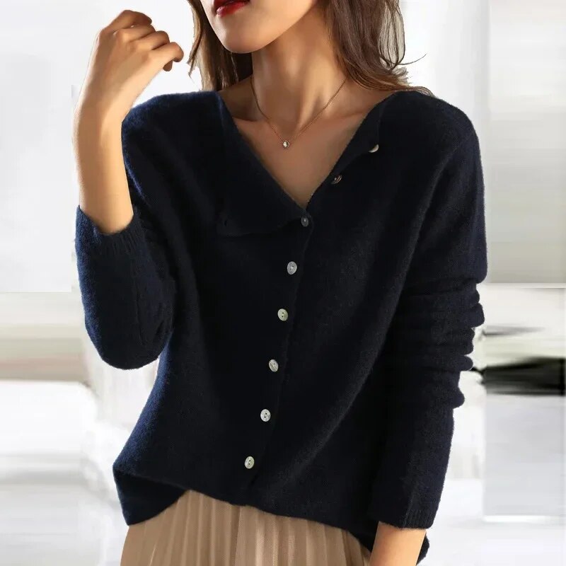 TS | Asymmetric knitted sweater with button placket