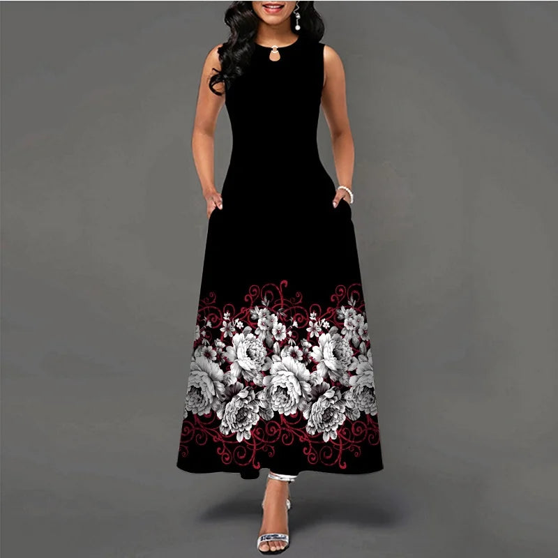 LM | New Casual Sleeveless Long Dress Women Printed Bohemian Retro Maxi Dresses