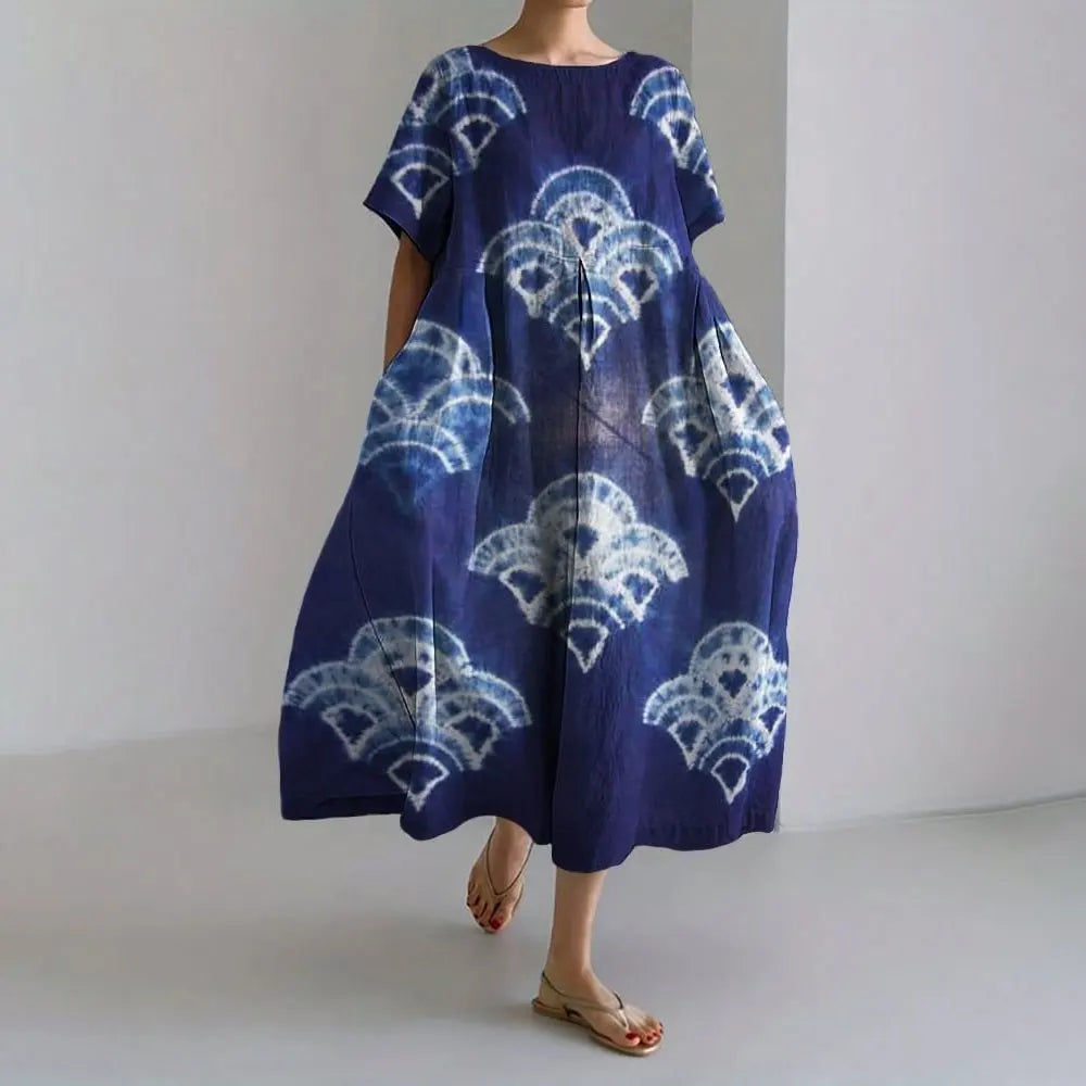LD | Plus-Size Loose Fit Zomerjurk met Zak & O-Hals Elegante Zomer Maxi Dress