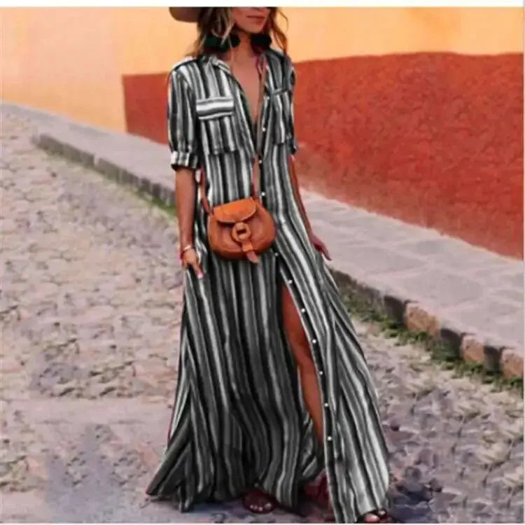 LD Gestreepte casual lange maxi jurk