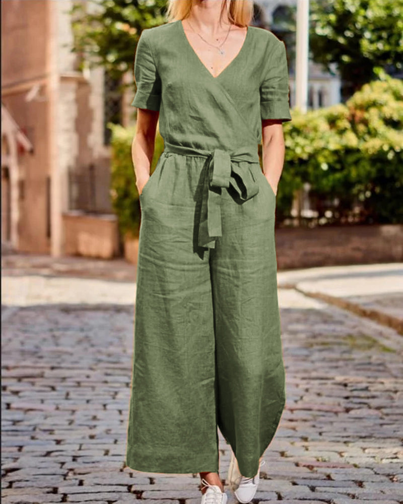 TS | Short-sleeved jumpsuit with belt