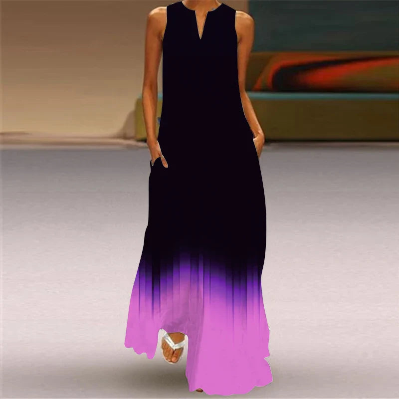 LM | 2024 New European and American Cross border Summer Long Dress Women Sleeveless V-Neck Printed Sexy