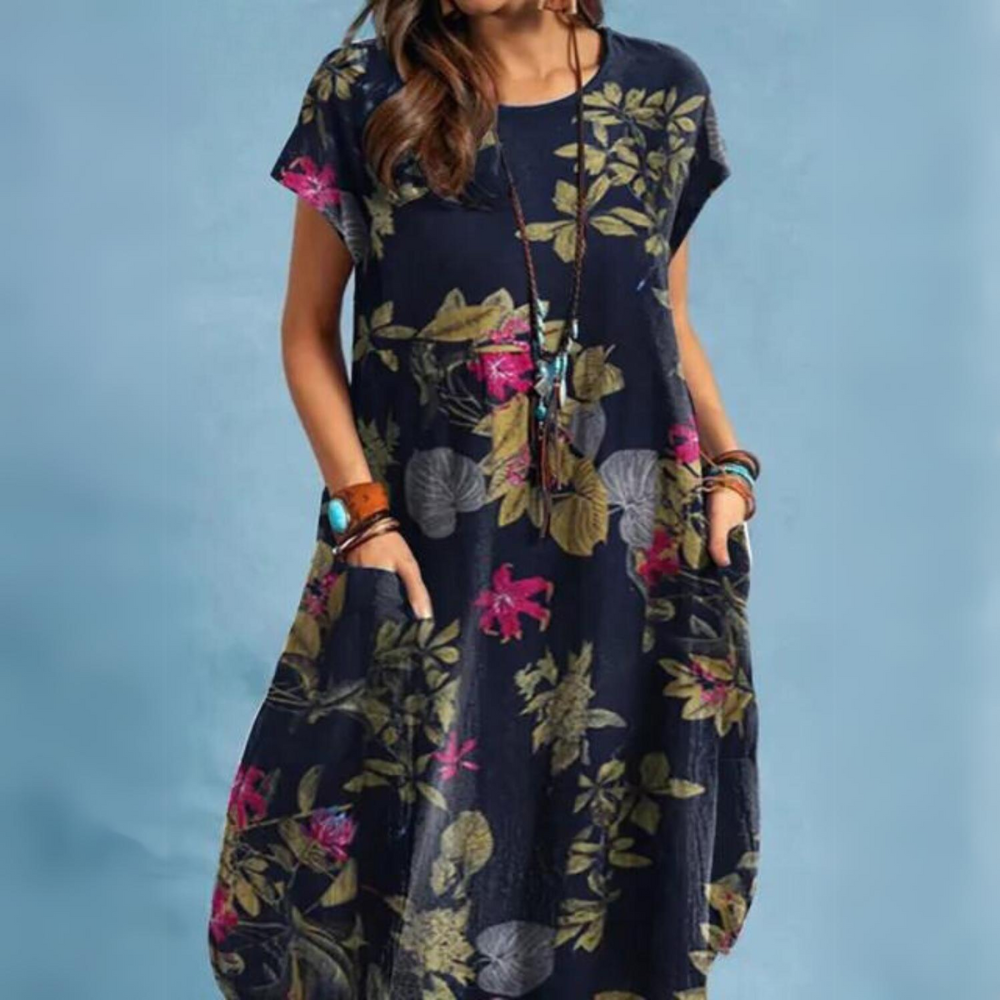 TS | Elegant summer dress with round neckline