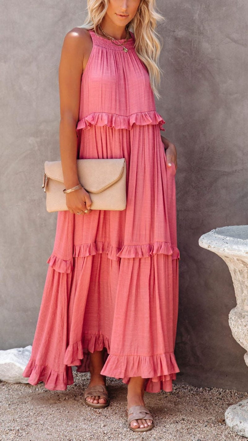 TS | Simple maxi dress with halterneck and ruffles