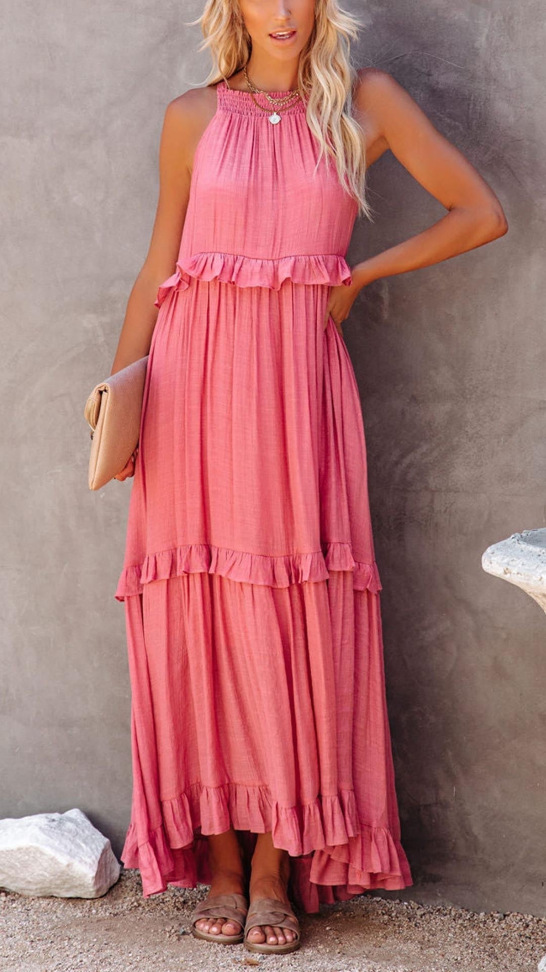 TS | Simple maxi dress with halterneck and ruffles