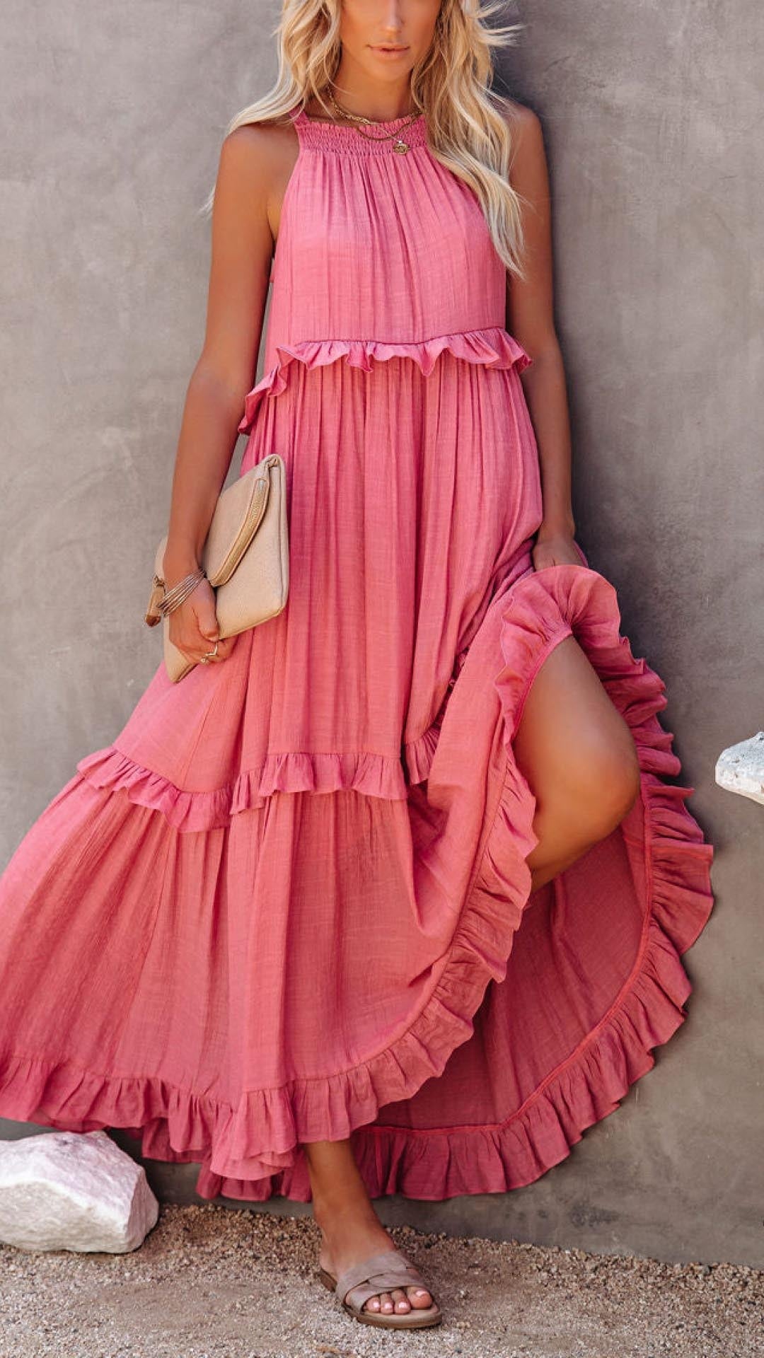 TS | Simple maxi dress with halterneck and ruffles