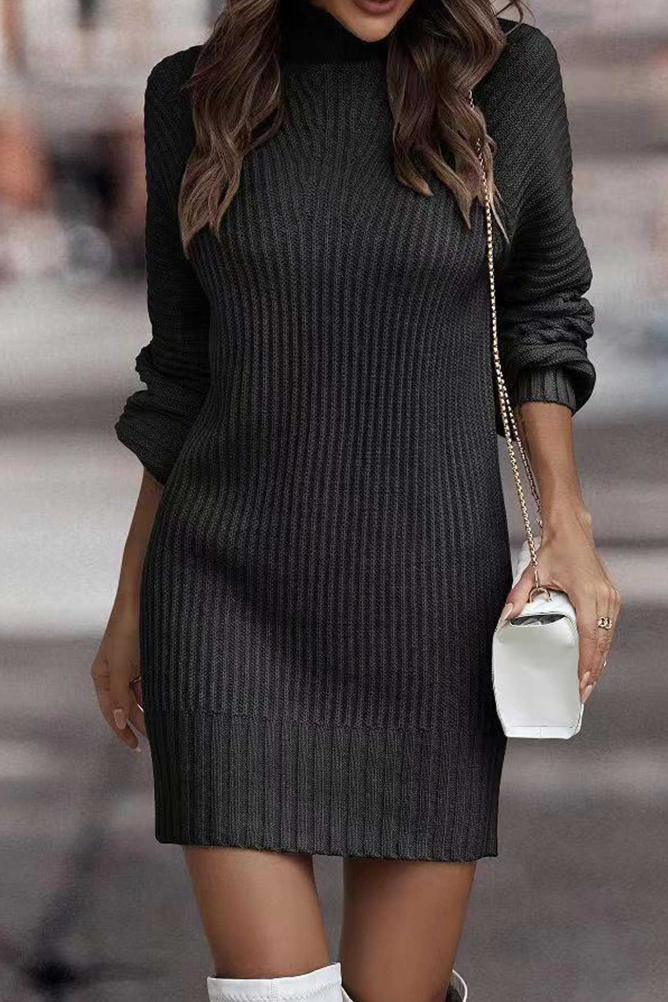 LM | Fashionable sweater dress with pop-up collar for chic outfits