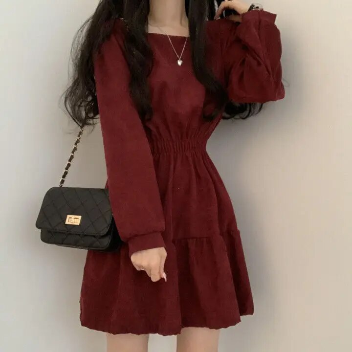 LM | High-waisted mini dress for women with a square collar.