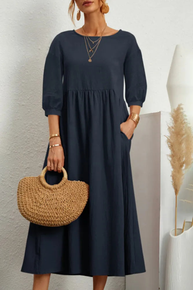 TS | Casual monochrome A-line dresses with an O-neckline