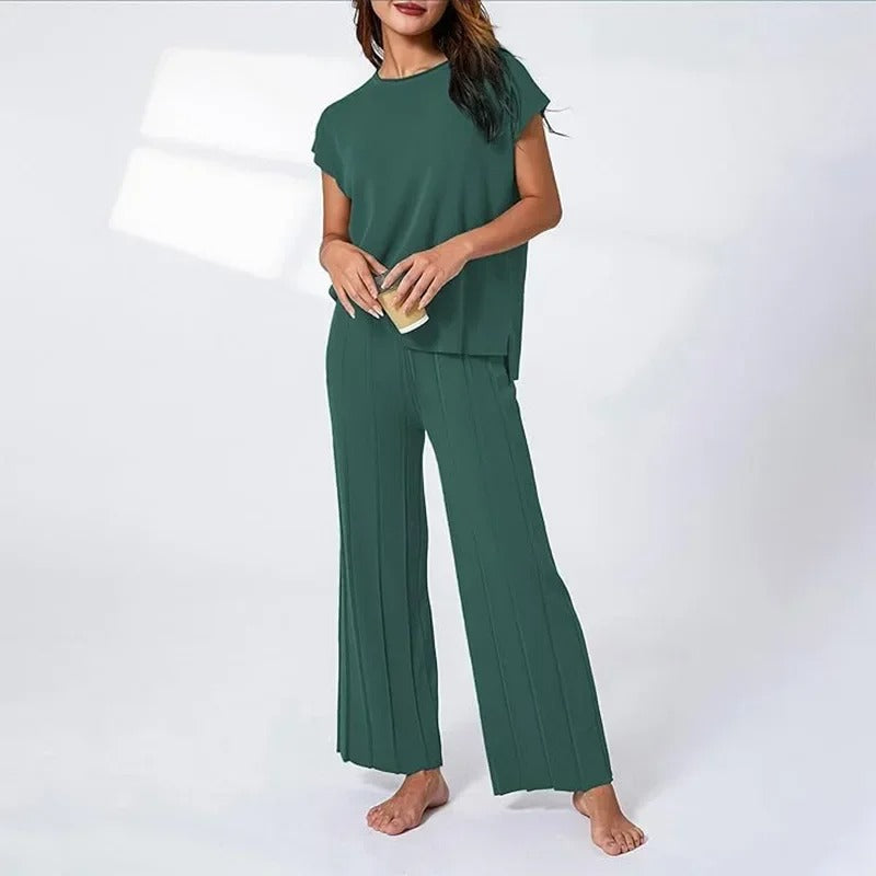 LD | MW - Elegante tweedelige set met wijde broek & T-shirt