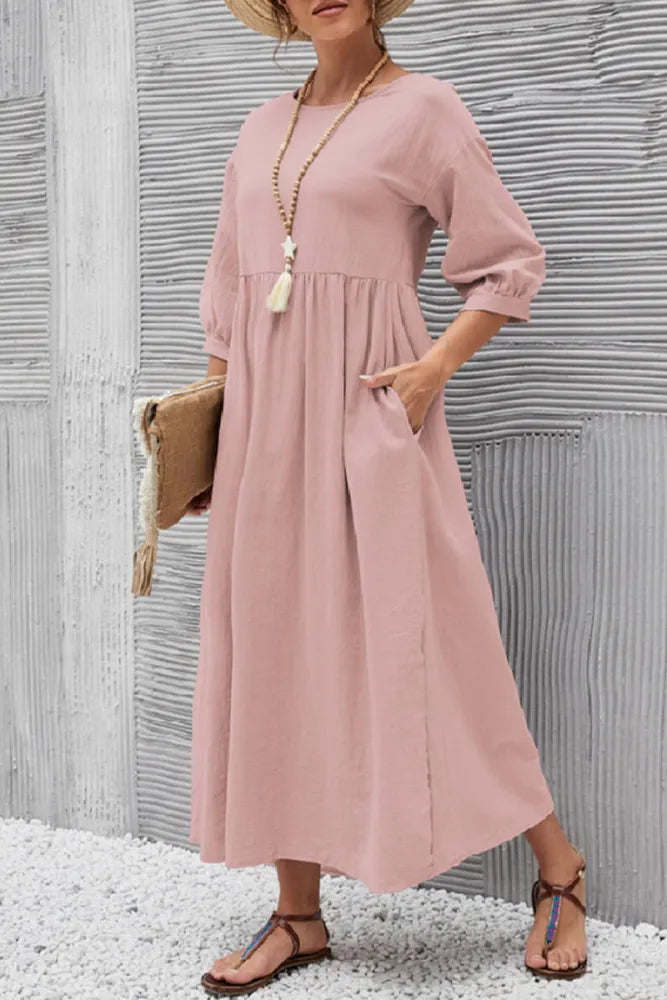 TS | Casual monochrome A-line dresses with an O-neckline