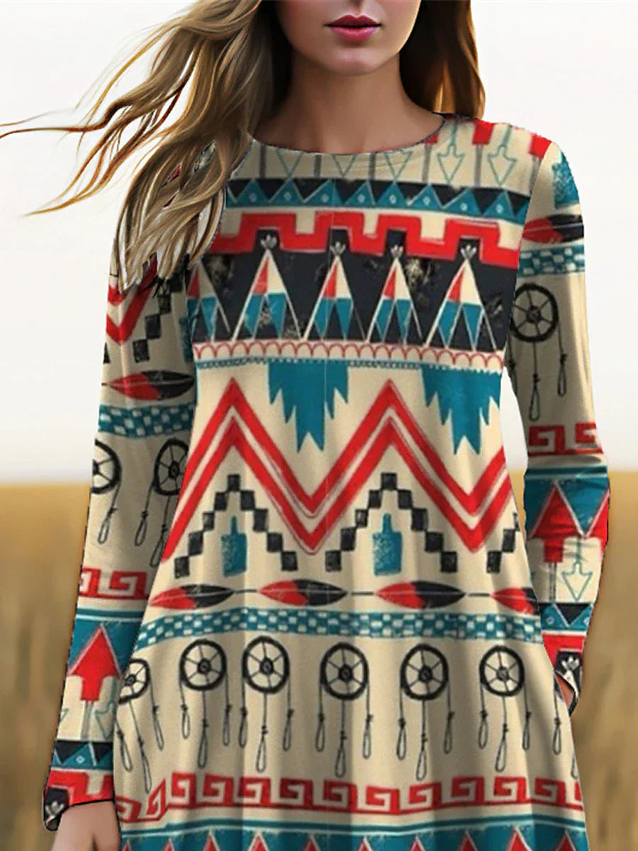 TS | Long-sleeved midi dress with boho print