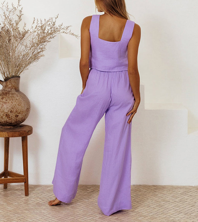 LD | Minimalistische top en broek met wijde pijpen in een set