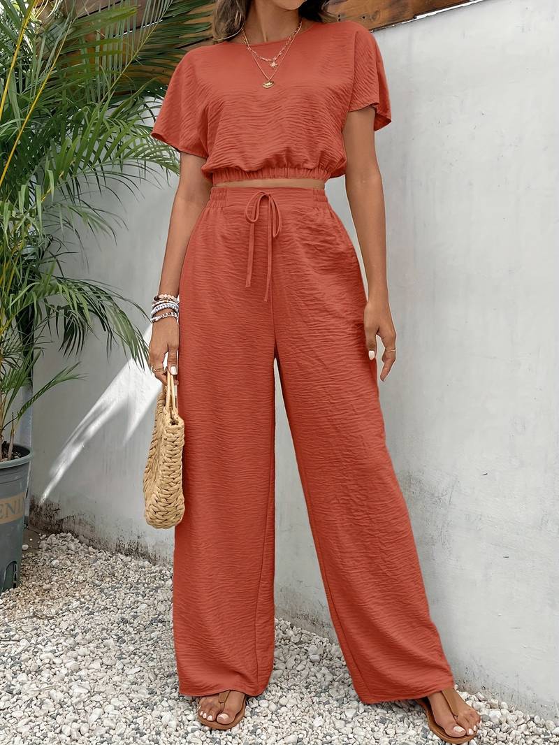 LD | Chique crop top T-shirt en broek met hoge taille voor dames