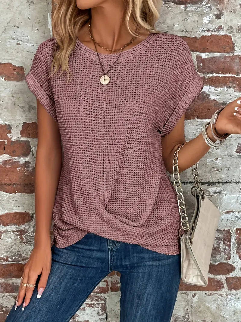 TS | Waffle knit top with rolled sleeves