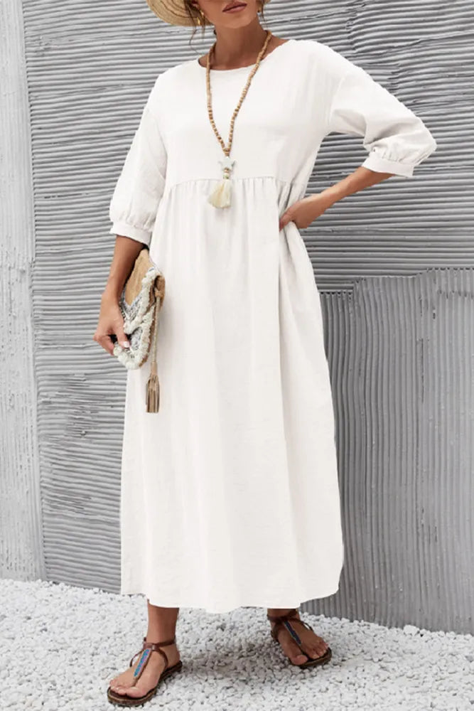 TS | Casual monochrome A-line dresses with an O-neckline