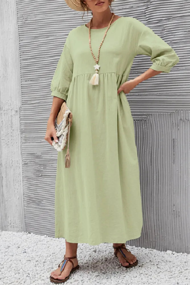 TS | Casual monochrome A-line dresses with an O-neckline