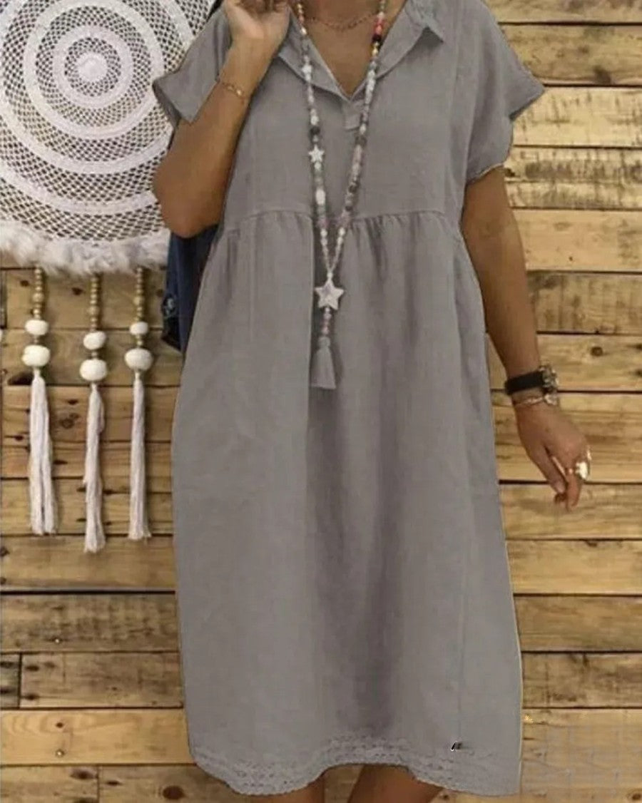 TS | Short-sleeved midi dress in cotton and linen, plus sizes for women