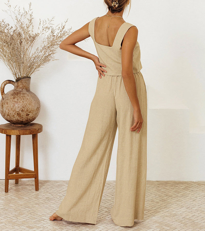 LD | Minimalistische top en broek met wijde pijpen in een set