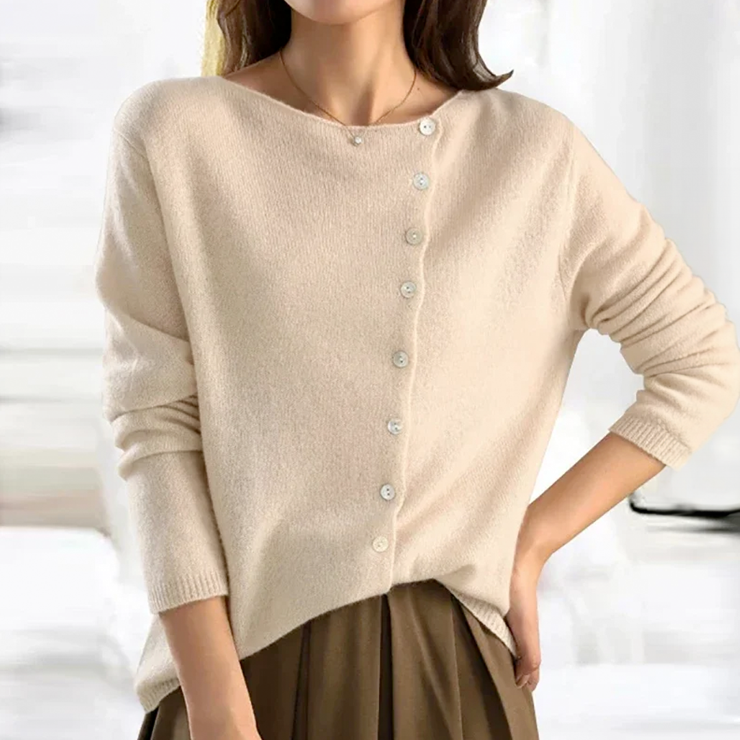 TS | Asymmetric knitted sweater with button placket