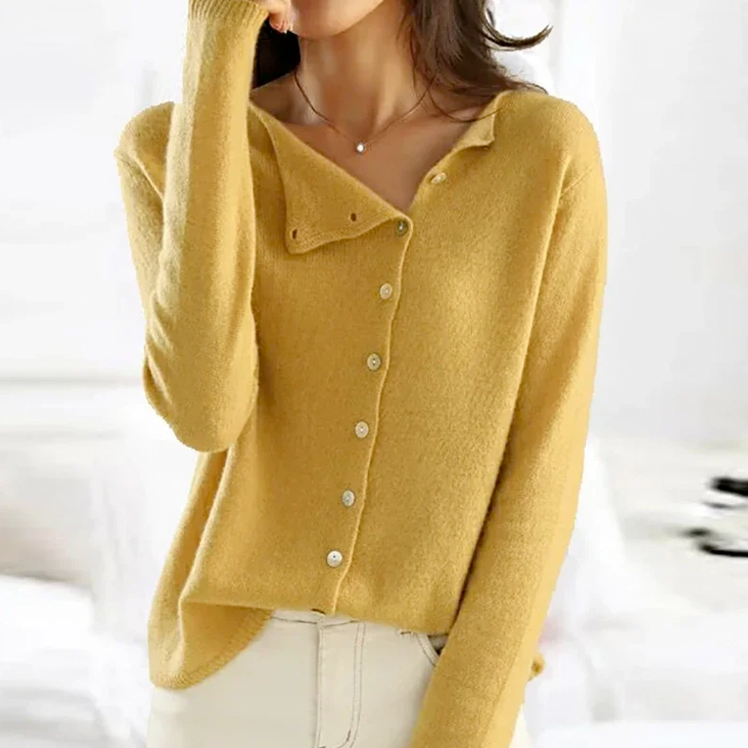 TS | Asymmetric knitted sweater with button placket