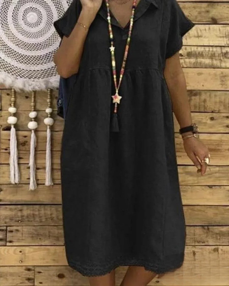TS | Short-sleeved midi dress in cotton and linen, plus sizes for women